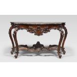 FINE CONSOLE IN MAHOGANY, NAPLES PERIOD OF LUIGI FILIPPO

peach blossom marble top. Carved front.