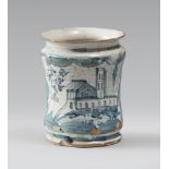 DRUG JAR IN MAJOLICA, OFFICINA NAPOLETANA, LATE 18TH, EARLY 19TH CENTURY

white and blue glazing,