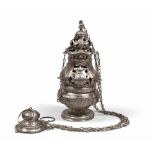 THURIBLE IN SILVER, PROBABLY NAPLES 1763

embossed with crests and floral motif. 

Title 834/
