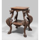 SMALL CENTRE TABLE, RENAISSANCE STYLE, EARLY 20TH CENTURY

in walnut tinted wood. Two shelves with