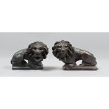 PAIR OF SCULPTURES OF LIONS, LATE 18TH CENTURY

in black lacquered wood. Rectangular bases.

Size