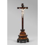 CRUCIFIX IN TORTOISESHELL, 18TH CENTURY

in two sections with figure of Christ in ivory. Edges in