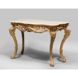 FINE CONSOLE IN GILTWOOD, NAPLES 18TH CENTURY

carved with leavs, roccailles, flowers. Veined