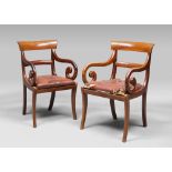PAIR OF ARMCHAIRS IN CHERRY WOOD, 19TH CENTURY

curved backrests. Seats with remnants of old leather