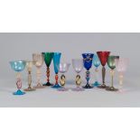 TWELVE MURANO GLASSES, 20TH CENTURY

multicoloured glass, blown. One glass painted. 

Maximum h. cm.