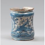 DRUG JAR IN MAJOLICA, PROBABLY NAPLES OR CERRETO, LATE 18TH CENTURY

white and blue glazing,