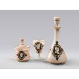 SOLITAIRE IN OPALINE, 19TH CENTURY

pink base. Bottle, sugar bowl and glass.

Size bottle cm. 29 x