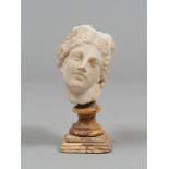 SMALL HEAD IN WHITE MARBLE, 18TH CENTURY

depicting woman's face. Plynth base in yellow marble.