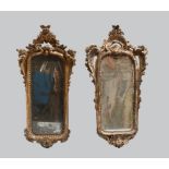 TWO SMALL MIRRORS, PROBABLY NAPLES 18TH CENTURY

carved frames with leaves, roccailles and