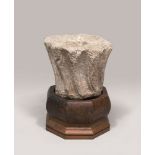 MARBLE ELEMENT, MEDIEVAL PERIOD

carved, with sculpted inner basin. Complete with wooden support.