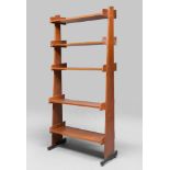 BOOKCASE IN BEECHWOOD, 1950s
five shelves with obelisk supports. Metal feet. 
Size cm. 201 x 94 x