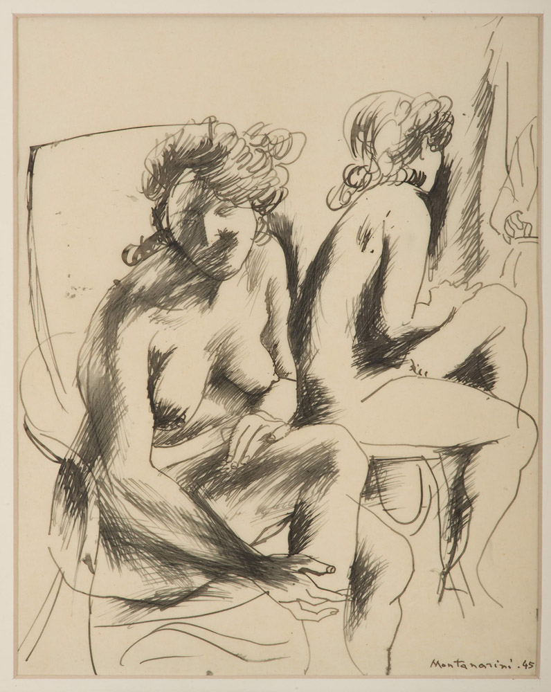 LUIGI MONTANARINI
(Firenze 1906 - Roma 1998)

Nude figure and mirror, 1945
Indian ink on paper,