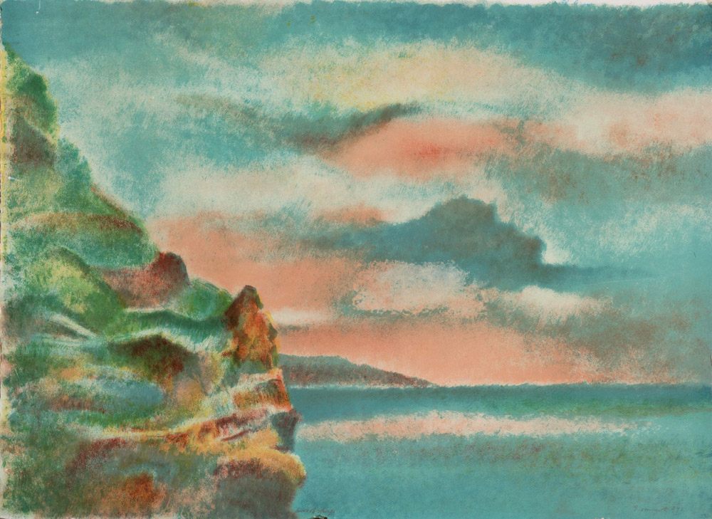 GIOVANNI OMICCIOLI
(Roma 1901 - 1975)

Coast, 1971
Pastels on paper, cm. 50 x 66
Signed and dated