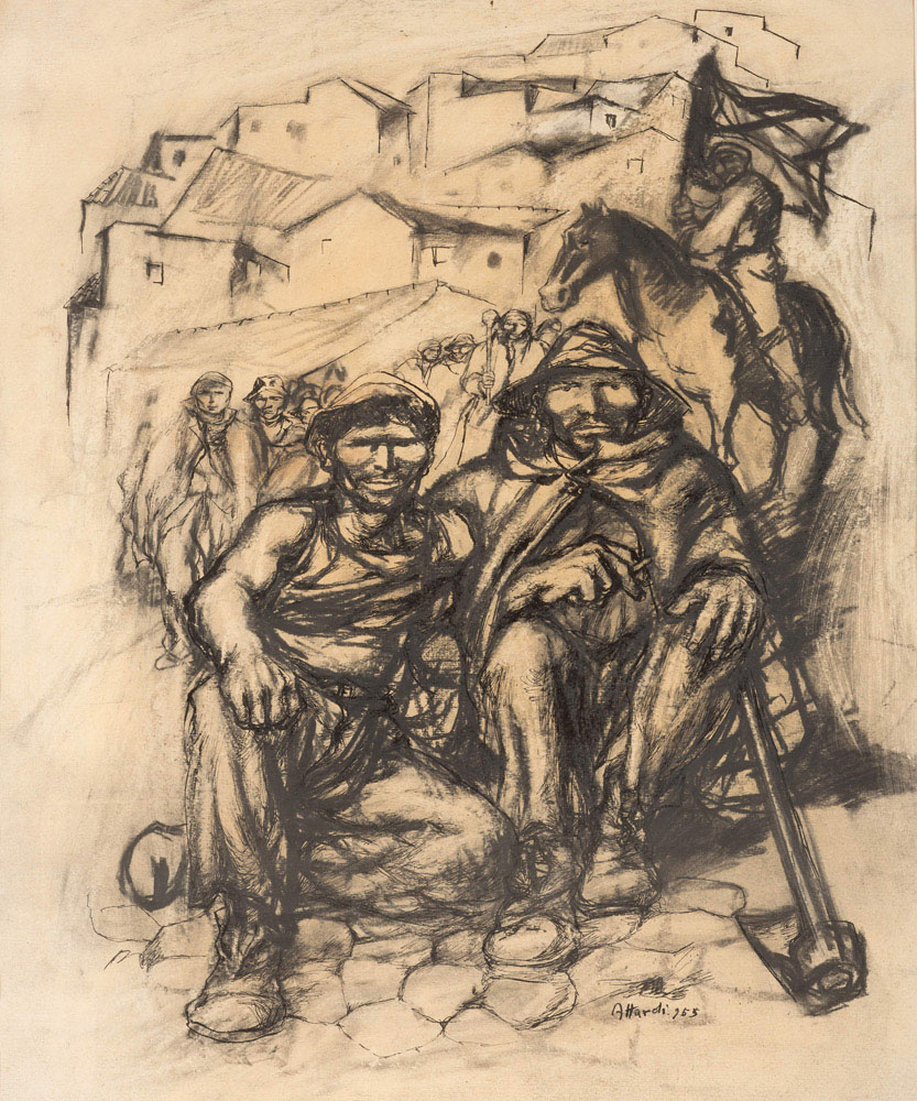UGO ATTARDI

(Genoa 1923-Rome 2006)

Shepherds, 1955

Charcoal and ink on paper, cm. 63 x 53