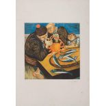 GIUSEPPE MIGNECO 
(Messina 1908- Milano 1997)

Fishermen
Colour lithograph, ex. P.A.
Size of