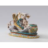 SMALL INKWELL IN MAIOLICA, DERUTA FIRST HALF 20TH CENTURY
in polychrome with shape of winged