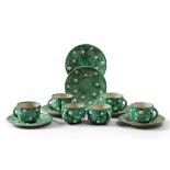 TEACUP SET IN CERAMIC, VIETRI 1940s
green and white glazing. Six teacups and six saucers. 
Size