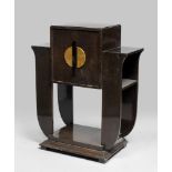 SIDEBOARD IN BLACK LACQUERED WOOD, PERIOD DECÒ
central flap, decorated with double crescent in gold.