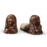 PAIR OF BOOK ENDS IN CERAMIC, SOUTHERN ITALY EARLY 20TH CENTURY
brown glazing, with Sphinx heads.