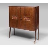 BAR CABINET IN ROSEWOOD, 1940s
two doors with paintings in mixed media on paper depicting Roman