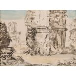 GIORGIO DE CHIRICO (Volos 1888 - Roma 1978)
Antique ruins
Watercolour on paper, cm. 12,5 x 17,6