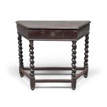 WALL TABLE IN EBONIZED WALNUT, CENTRAL ITALY 18TH CENTURY
trapezoid shape with one drawer. Four