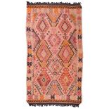 CAUCASIC KILIM RUG, EARLY 20TH CENTURY
rhomboid design, on multicoloured base.
Size cm. 260 x