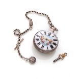 POCKET WATCH EARLY 20TH CENTURY
entirely in silver, serpentine. Face in white enamel with Roman