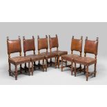 SIX CHAIRS IN WALNUT, PROBABLY ROME, 18TH CENTURY
square backrest. Seat and backrest in leather.