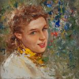 GIOVANNI PANZA (Capo Miseno 1894 - Napoli 1989)
GIRL'S FACE AMONG FLOWERS
Oil on panel, cm. 21 x