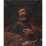 FOLLOWER OF GUERCINO, 17TH CENTURY SAINT JOSEPH IN ADORATION WITH THE HOLY BOOKS
Oil on canvas, cm.