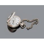 POCKET WATCH
steel case and white enamel face with Roman numerals and chrono. J.W. Benson. Complete