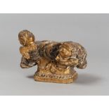 BASE IN CARVED AND GILDED WOOD, PROBABLY NAPLES LATE 17TH CENTURY

carved with angel head between