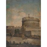 ROMAN LANDSCAPE PAINTER , 18TH CENTURY
VIEW OF CASTEL SANT’ANGELO FROM THE RIVER BANK
Oil on