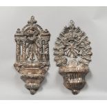 TWO HOLY WATER FONTS, PROBABLY NAPLES EARLY 19TH CENTURY

entirely embossed on silver leaf. One with