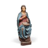 SCULTORE FROM SIENA, LATE 16TH CENTURY
VIRGIN WITH BOOK
Statue in wood lacquered in polychrome,