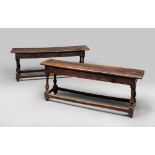 PAIR OF SMALL BENCHES IN WALNUT, TUSCANY 17TH CENTURY

rectangular seating, moulded edges.