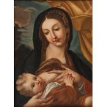 ROME PAINTER, 18TH CENTURY



THE VIRGIN NURSING THE CHILD

Oil on canvas, cm. 68 x 50,5