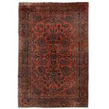 RARE 'AMERICANO' SARUK RUG, EARLY 20TH CENTURY design with vases of flowers, palmette and