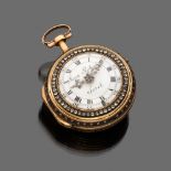 FINE POCKET WATCH
in gold and silver, with case in white enamel and Roman numerals surrounded by