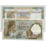 BANKNOTES, 紙鈔, FRANCE, 法國, Banque de France: 500-Francs, 20 November 1941, serial no.U.3920 331, Obv