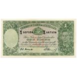 BANKNOTES, 紙鈔, AUSTRALIA, 澳洲, Commonwealth of Australia: £1, ND (1949), serial no.W/15 507539, black
