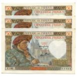 BANKNOTES, 紙鈔, FRANCE, 法國, Banque de France: 50-Francs (3), 8 January 1942, consecutive serial nos.