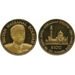 COINS, 錢幣, MALAYSIA – BRUNEI, 馬來西亞 - 汶萊, Gold Proof: $100, 1987, 20th Anniversary of Brunei Currency