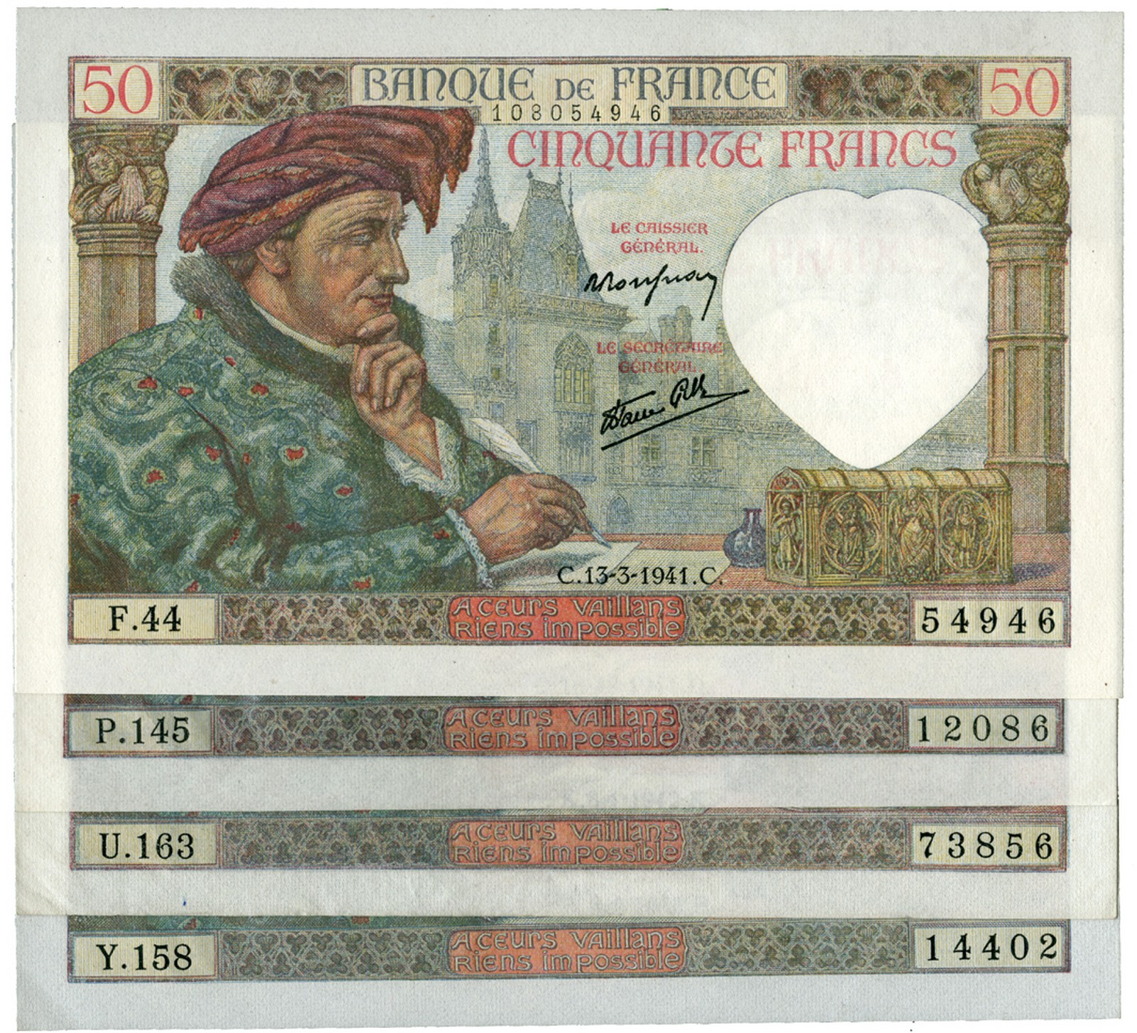 BANKNOTES, 紙鈔, FRANCE, 法國, Banque de France: 50-Francs (4), 13 March 1941, 18 December 1941, 8