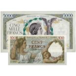 BANKNOTES, 紙鈔, FRANCE, 法國, Banque de France: 100-Francs, 13 March 1941, serial no.B.19852 117, Obv