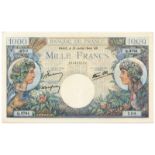 BANKNOTES, 紙鈔, FRANCE, 法國, Banque de France: 1000-Francs, 13 July 1944, serial no.Q.3794 250 (P
