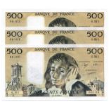 BANKNOTES, 紙鈔, FRANCE, 法國, Banque de France: 500-Francs (3), 1 February 1990, consecutive serial