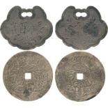 COINS, 錢幣, CHINA – AMULETS, 中國 - 花錢, Qing Dynasty 清朝: Silver Amulets 銀質花錢 (2), Obv “長命百歲”, “