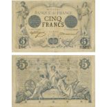 BANKNOTES, 紙鈔, FRANCE, 法國, Banque de France: 5-Francs, 1873, serial no.J.3232 200, Rev three